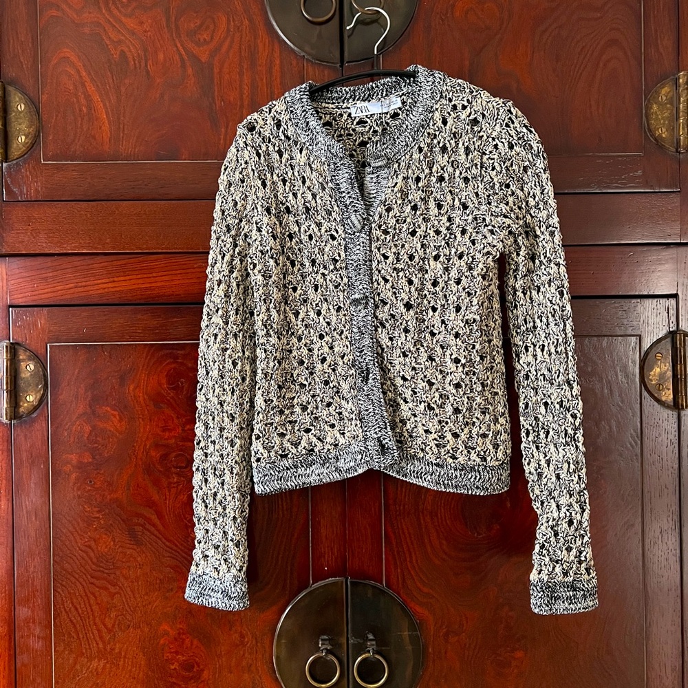 Zara Gray Knit Women's Sweater with Gold Accents